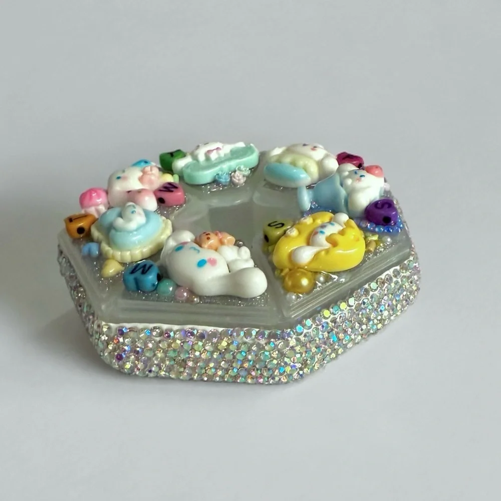 Decoden Pill Case, Cinnamoroll Junk Box Style, Handmade Full Rhinestones Kawaii